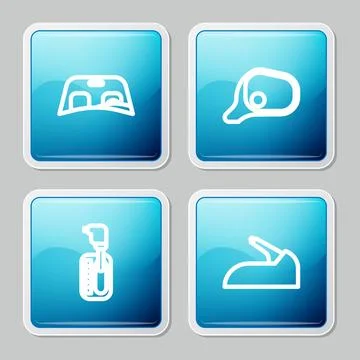 Set line Car windscreen, mirror, Gear shifter and handbrake icon. Vector Stock Illustration