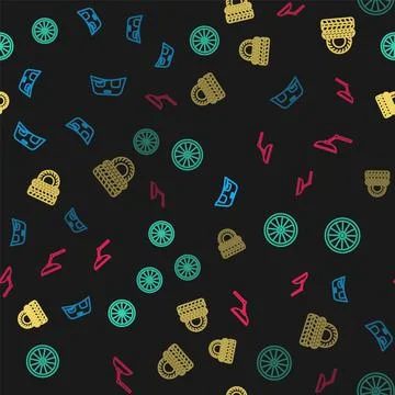 Set line Car windscreen, wheel, tire and Windscreen wiper on seamless pattern Stock Illustration