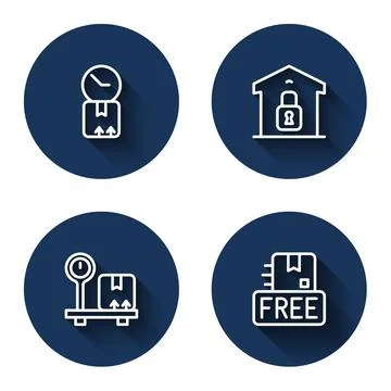 Set line Cardboard box with clock, Closed warehouse, Scale cardboard and free 스톡 일러스트