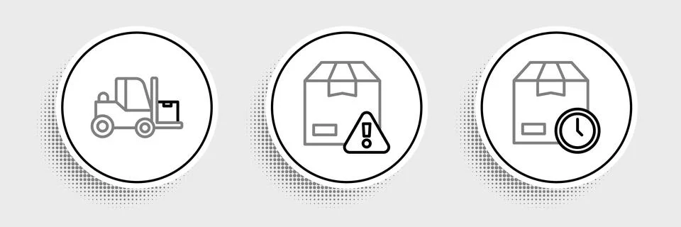 Set line Cardboard box with clock, Forklift truck and Delivery security shiel イラスト素材