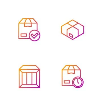 Set line Cardboard box with clock, Carton cardboard, ackage check mark and .. Illustrazione stock