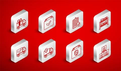 Set line Cardboard box with traffic, Package check mark, Verification of de.. Ilustración de archivo