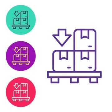 Set line Cardboard boxes on pallet icon isolated on white background. Closed イラスト素材