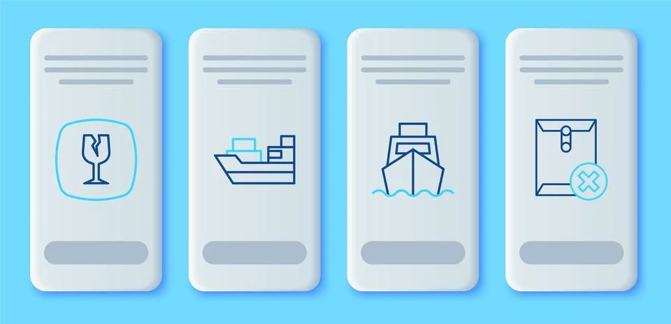 Set line Cargo ship with boxes delivery, Fragile broken glass and Delete イラスト素材