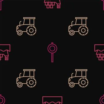 Set line Cargo ship with boxes, Tractor and Road traffic signpost on seamle.. 스톡 일러스트