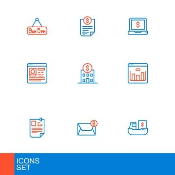 Set line Cargo ship with boxes delivery, Mail and e-mail, Resume, Browser s.. イラスト素材