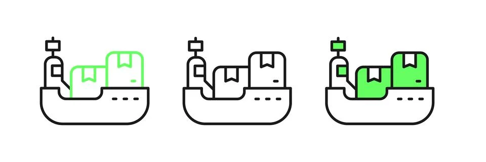 Set line Cargo ship with boxes delivery service icon isolated on white back.. イラスト素材