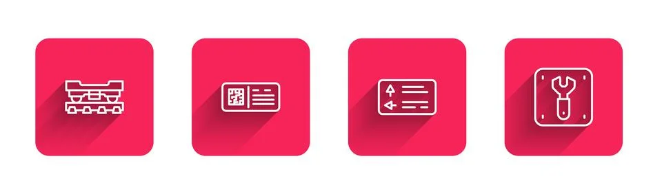 Set line Cargo train wagon, QR code ticket, Road traffic signpost and Repair of イラスト素材