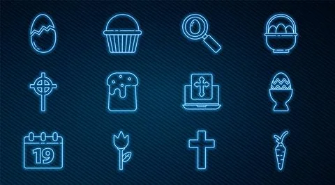 Set line Carrot Easter egg on stand Search easter cake Christian cross Broken Illustrazione stock