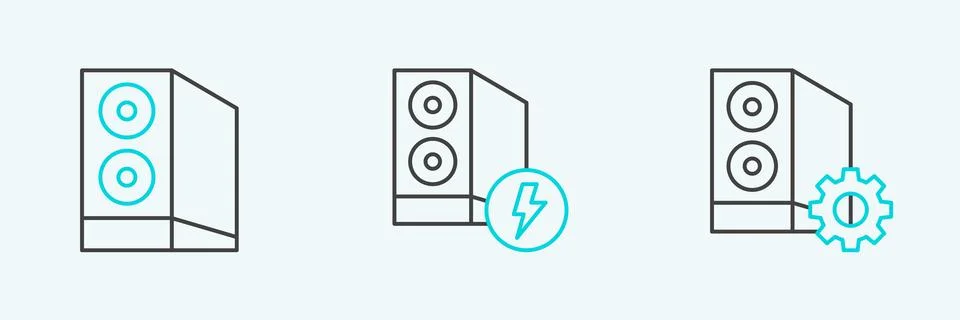 Set line Case of computer, and icon. Vector Illustrazione stock