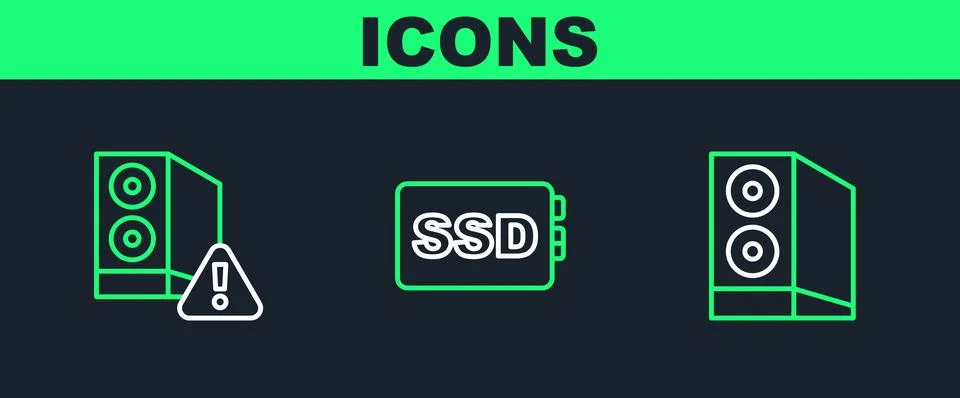 Set line Case of computer,  and SSD card icon. Vector イラスト素材
