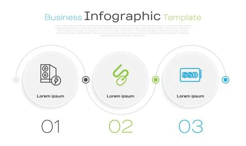Set line Case of computer, Computer mouse and SSD card. Business infographic Illustrazione stock