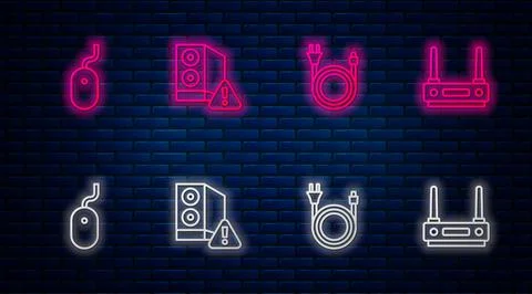 Set line Case of computer, Electric plug, Computer mouse and Router and wi-fi イラスト素材