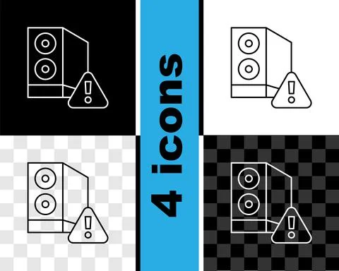 Set line Case of computer with exclamation mark icon isolated on black and white 스톡 일러스트