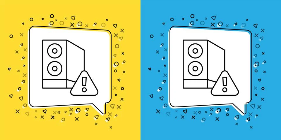 Set line Case of computer with exclamation mark icon isolated on yellow and b Stock Illustration