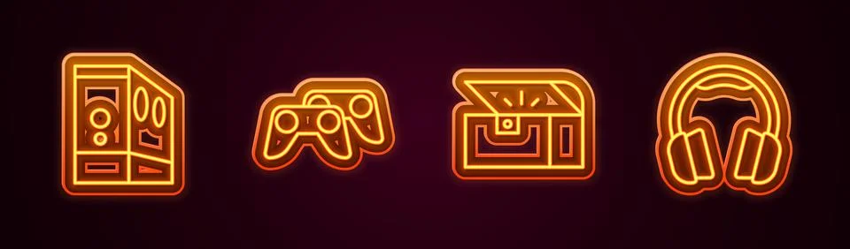 Set line Case of computer, Game controller or joystick, Chest for game and Stock Illustration