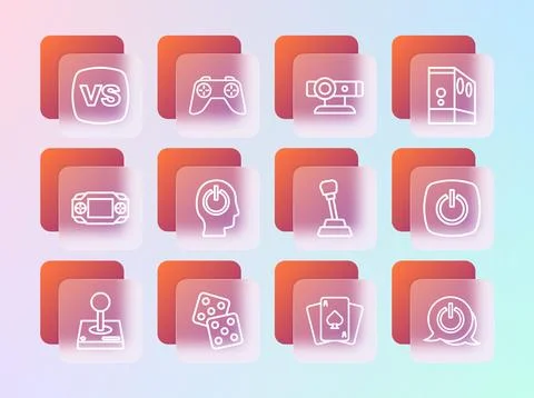 Set line Case of computer, Game dice, Gear shifter, Playing cards, Power bu.. 스톡 일러스트