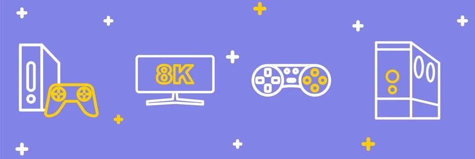 Set line Case of computer Game controller or joystick Computer monitor and co Stock Illustration