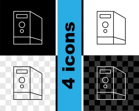 Set line Case of computer icon isolated on black and white, transparent Illustrazione stock