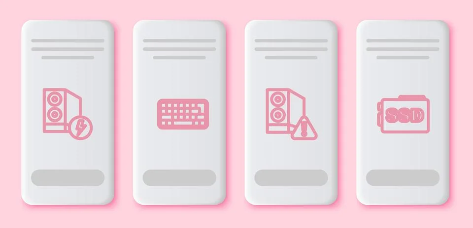 Set line Case of computer, Keyboard, and SSD card. White rectangle button 库存插图