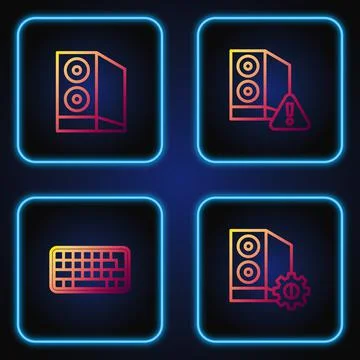 Set line Case of computer, Keyboard, and . Gradient color icons. Vector Illustrazione stock