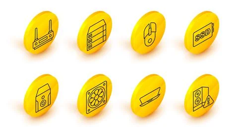 Set line Case of computer, Laptop, Computer cooler, Uninterruptible power supply Stock Illustration
