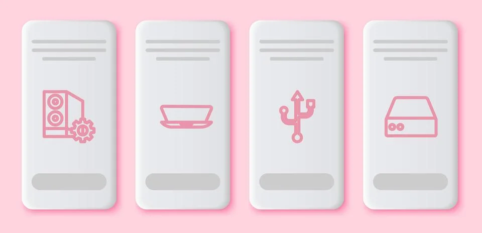 Set line Case of computer, Laptop, USB and Server, Data, Web Hosting. White.. Illustrazione stock