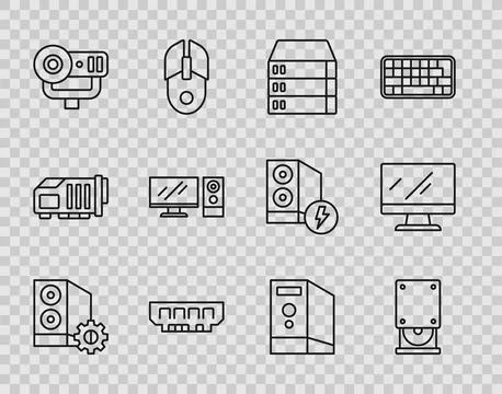 Set line Case of computer, Optical disc drive, Server, Data, Web Hosting, R.. Stockillustratie