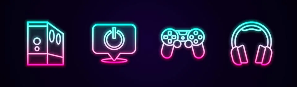 Set line Case of computer, Power button, Game controller or joystick and Stock Illustration