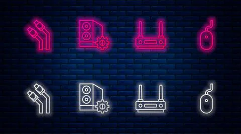 Set line Case of computer, Router and wi-fi signal, LAN cable network internet 스톡 일러스트