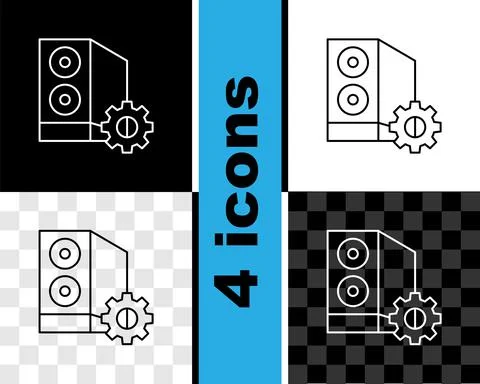 Set line Case of computer setting icon isolated on black and white, transparent 스톡 일러스트