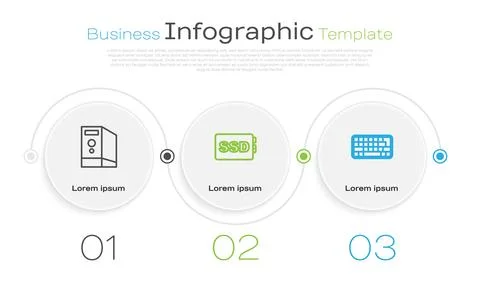 Set line Case of computer, SSD card and Keyboard. Business infographic template Illustrazione stock