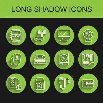 Set line Case of computer, Uninterruptible power supply, Processor with CPU, USB Stock Illustration
