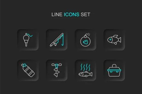 Set line Case or box for fishing equipment, Dead, Hand ice drill, Aqualung,.. Stock Illustration