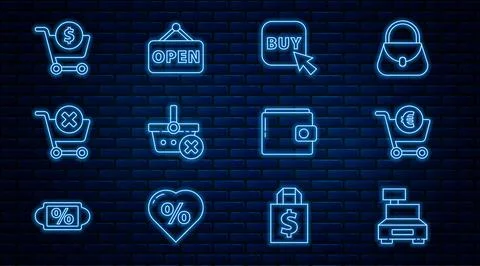 Set line Cash register machine, Shopping cart and euro, Buy button, Remove Stock Illustration