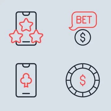 Set line Casino chip with dollar, Online poker table game,  and sports bett.. Illustrazione stock