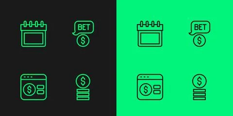 Set line Casino chip with dollar, Online poker table game, Calendar and  ic.. Stock Illustration