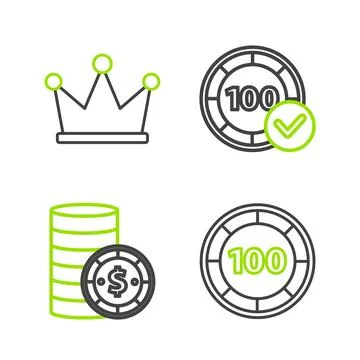 Set line Casino chips, with dollar, and Crown icon. Vector イラスト素材