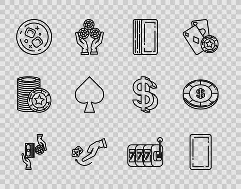 Set line Casino chips exchange on stacks of dollars, Deck playing cards, Human 스톡 일러스트