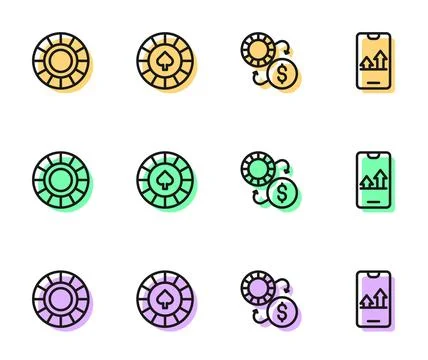 Set line Casino chips exchange,  and Online sports betting icon. Vector Stock Illustration