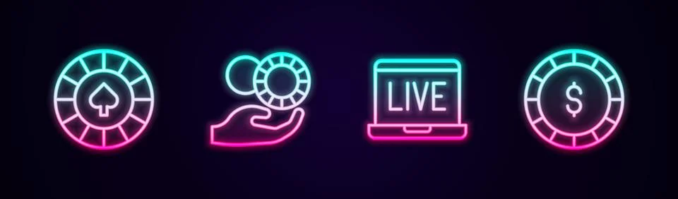 Set line Casino chips, Hand holding casino, Online poker table game and wit.. Illustrazione stock