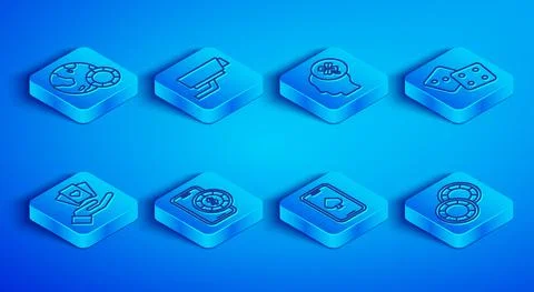 Set line Casino chips, Security camera, slot machine with clover, Online poker Stock Illustration