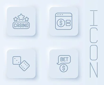 Set line Casino signboard, Online poker table game, Game dice and chip with.. Stock Illustration