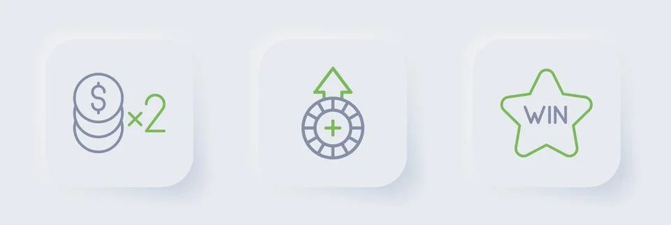 Set line Casino win, chips and with dollar icon. Vector イラスト素材