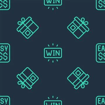 Set line Casino win, Gift box and Money prize casino on seamless pattern. V.. Illustrazione stock