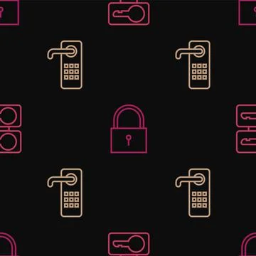 Set line Casting keys, Digital door lock and Lock on seamless pattern. Vector Stock Illustration