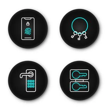 Set line Casting keys, Digital door lock, Bunch of and Mobile with fingerpr.. Stock Illustration