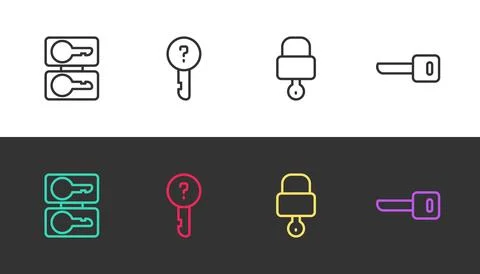 Set line Casting keys, Undefined, Lock and and Key on black and white. Vector Stock Illustration