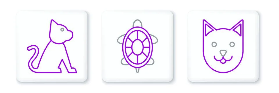 Set line Cat,  and Turtle icon. Vector Illustrazione stock