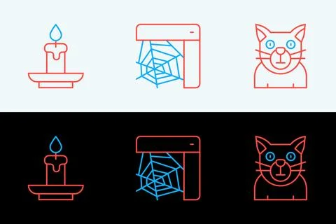 Set line Cat, Burning candle and Spider web icon. Vector Stock Illustration